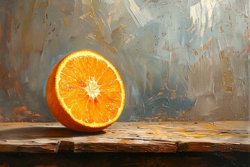 Orange coupée en deux, peinture façon nature morte d'agrume. 