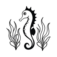 3D Seahorse Among Floating Seaweed