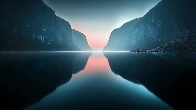 Mirror lake reflecting upside down mountains