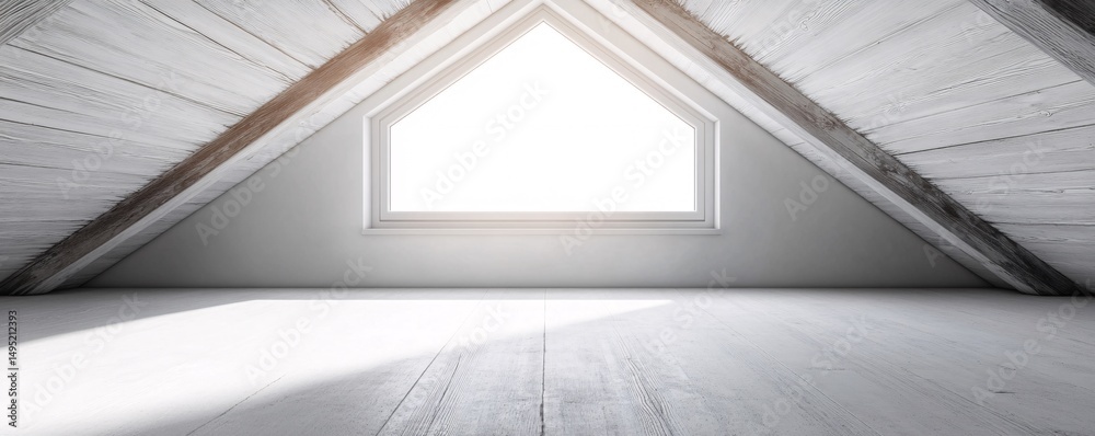Fototapete bright attic space with large triangular window