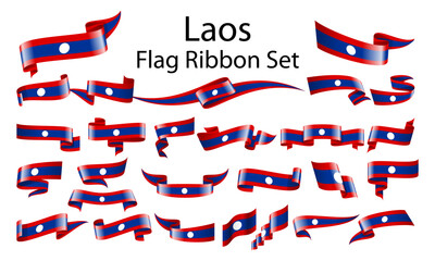Laos ribbon flag set
