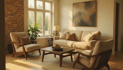Living Room with Sofa, Armchairs, and Coffee Table