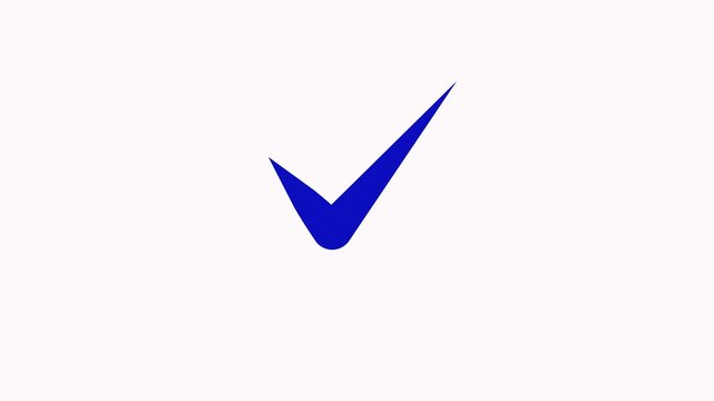 Animated blue check mark symbol affirming correctness and completion on white background