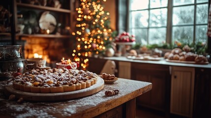 Festive Christmas Kitchen Scene with Dessert