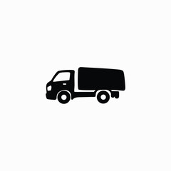 Black silhouette truck icon for transport and logistics.