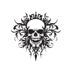Vector illustration of human skull head with sharp details and artistic style isolated on white background.