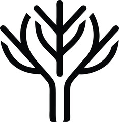 Minimalist tree silhouette logo design with three straight branches