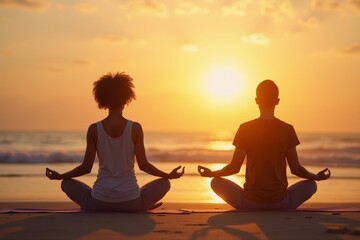 Sunset Beach Yoga Class for African American Families with Meditation and Personal Trainer Coaching