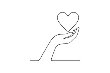 Hand holding love continuous one line drawing minimalism design