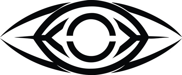 Minimalist black eye logo design with sharp lines and small pupil