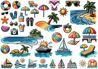 Set of Colorful Summer Holiday Icons as Design Elements for Your Projects - Quality Illustrations, Vector
