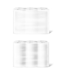 Obraz premium Set of paper towels in film mockup. Vector illustration isolated on white background. Can be use for template your design, presentation, promo, ad. EPS10.