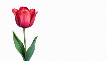 Fototapeta premium Simple tulip line art; black ink drawing, two leaves, white background , nature, elegant, spring