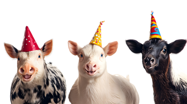 Colorful Barnyard Friends Posing for a Party Photo - Festive Animal Celebration