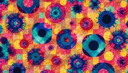 Abstract geometric shapes repeat in a vibrant, seamless pattern , endless, texture, bright