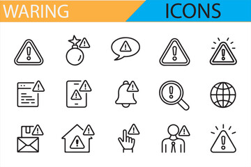 Modern vector warning icons representing risk, security, and attention alerts.