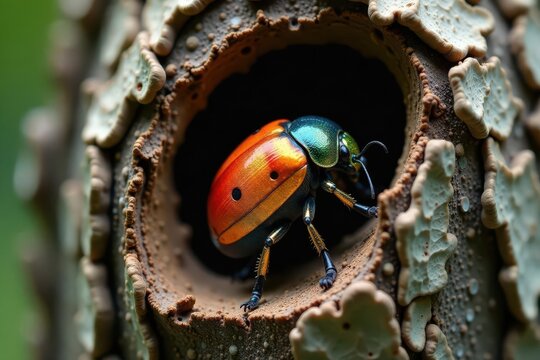 Small poplar borer, Saperda populnea, inside aspen trunk, Cerambycidae, saperda populnea, wildlife