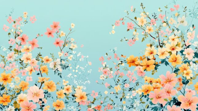 Delicate floral pattern on a light teal backdrop.