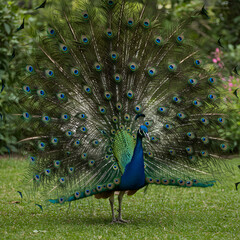 Naklejka premium Peacock Display Stunning Bird Feathers Wildlife