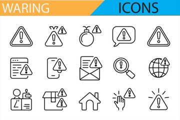 Clear and simple warning icons for system notifications and alert messages.