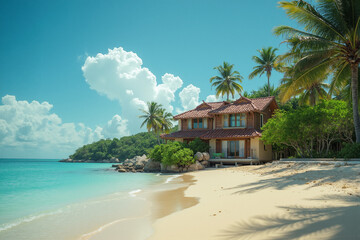 hotel near the sea with tropical vegetation