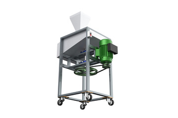  an industrial processing machine, possibly a shredder, granulator, or chipper.  a top-loading hopper and a side discharge chute, this equipment CASSAVA ONION POTATO CHIPS CRACKERS THINLY CUT on a PNG