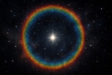 Fototapeta premium Colorful nebula surrounds bright star in deep space, showcasing celestial beauty and cosmic phenomena