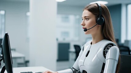 Call center robot assisting customers with friendly face