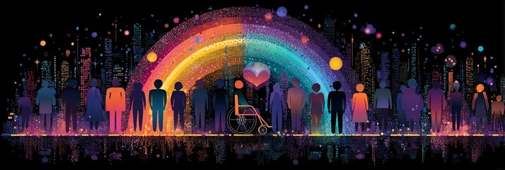 Banner promoting disability inclusion and visibility, created with generative AI, featuring a colorful design