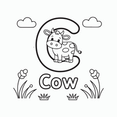 Alphabet C for Cow, Fun and Educational Illustration