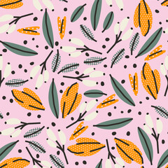 Floral seamless pattern with flowers, berries and leaves. Vector background, design, print