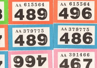A montage of raffle tickets on a white background.