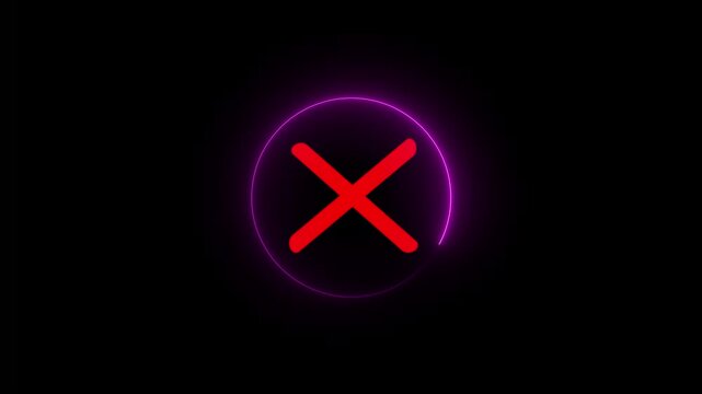 Error or warning indicator Caution alert icon with a red line and a red X. alpha channel X sign for grunge background and action transitions, titles and animation effects. 4k