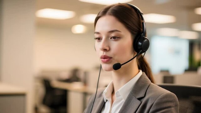 Customer support staffer intently assists caller