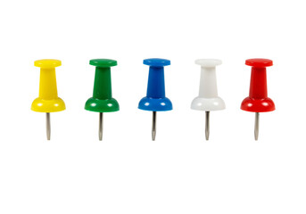 Push pins in various colors Isolated on transparent background