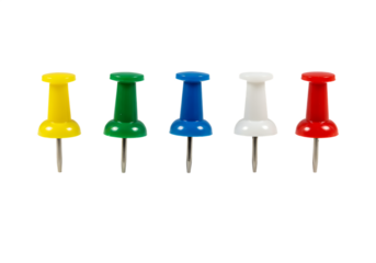 Push pins in various colors Isolated on transparent background