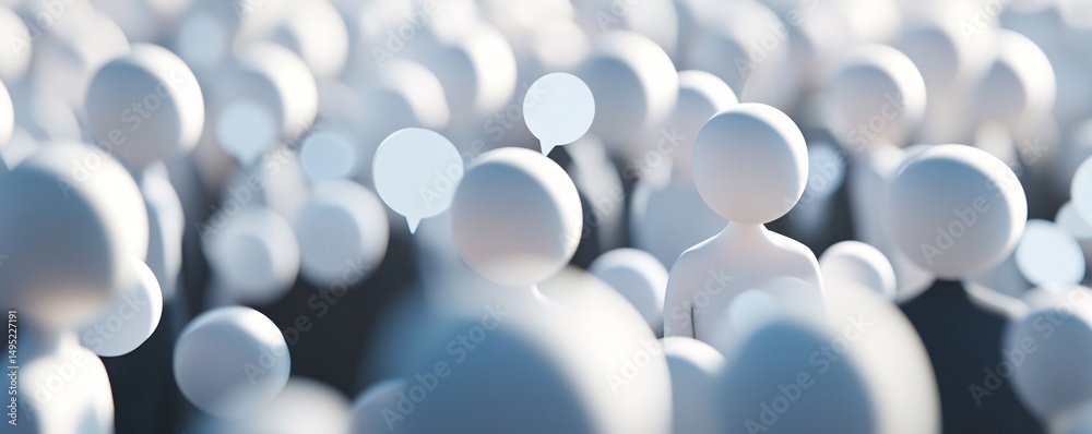 Poster 3d rendered illustration of a large group of people with speech bubbles, symbolizing communication a