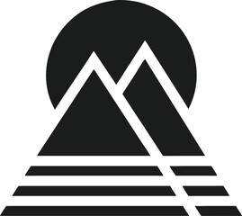 Flat line logo of mountain peak with sun minimalism abstract symbol design
