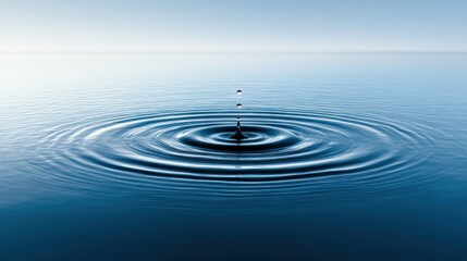 Fototapeta premium Gentle Water Drop Falling into Calm Lake Creating Ripples Effect