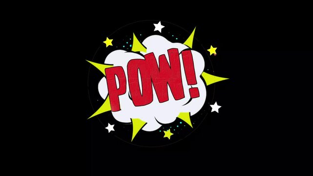pow Pop Art Comic Bubble Explosion  Text Message animation, cartoon bubble explosions, pow comic text message animation on black screen background. 4K Animation