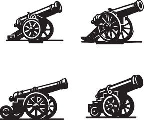 Black and White Cannon Silhouettes in Various Styles