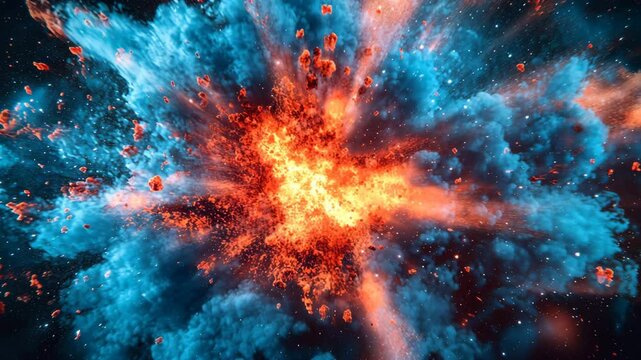 A massive explosion with vibrant blue and red