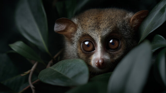 Tarsier hiding in foliage.