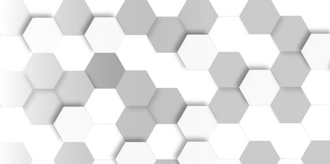 Abstract pattern with hexagonal white and gray technology line paper background. Hexagonal 3d vector grid tile and mosaic structure simple style hexagonal graphic concept. Futuristic surface design.	
