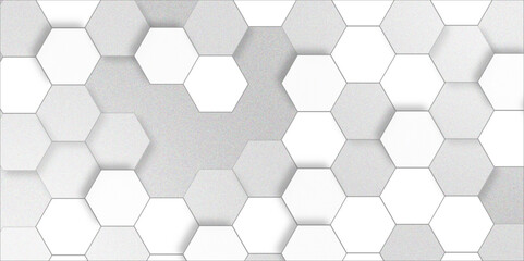 Abstract pattern with hexagonal white and gray technology line paper background. Hexagonal 3d vector grid tile and mosaic structure simple style hexagonal graphic concept. Futuristic surface design.	

