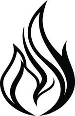 Minimalist black flame icon silhouette design with single line art