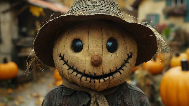 Smiling scarecrow autumn decoration