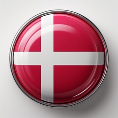 Obraz premium Runder Button mit Flagge von Dänemark – glänzend, 3D-Optik, isoliert auf Weiß