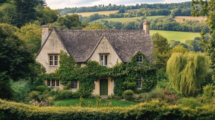 Idyllic Cotswold Cottage: A Serene Countryside Escape with Ivy-Clad Facade