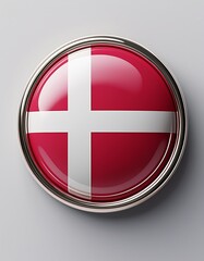 Fototapeta premium Runder Button mit Flagge von Dänemark – glänzend, 3D-Optik, isoliert auf Weiß